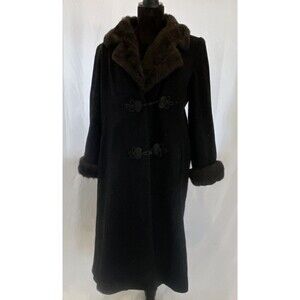 Vintage 60s/70s Braefair Womens Dress Coat Faux Fur Trim Frog Closure Mod  Black